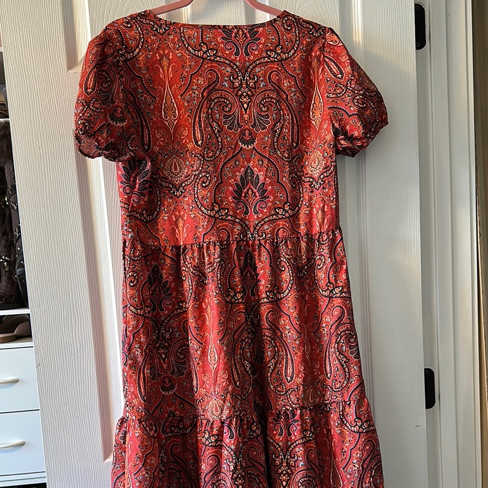 Red Puff Sleeve Crew Neck Sundress